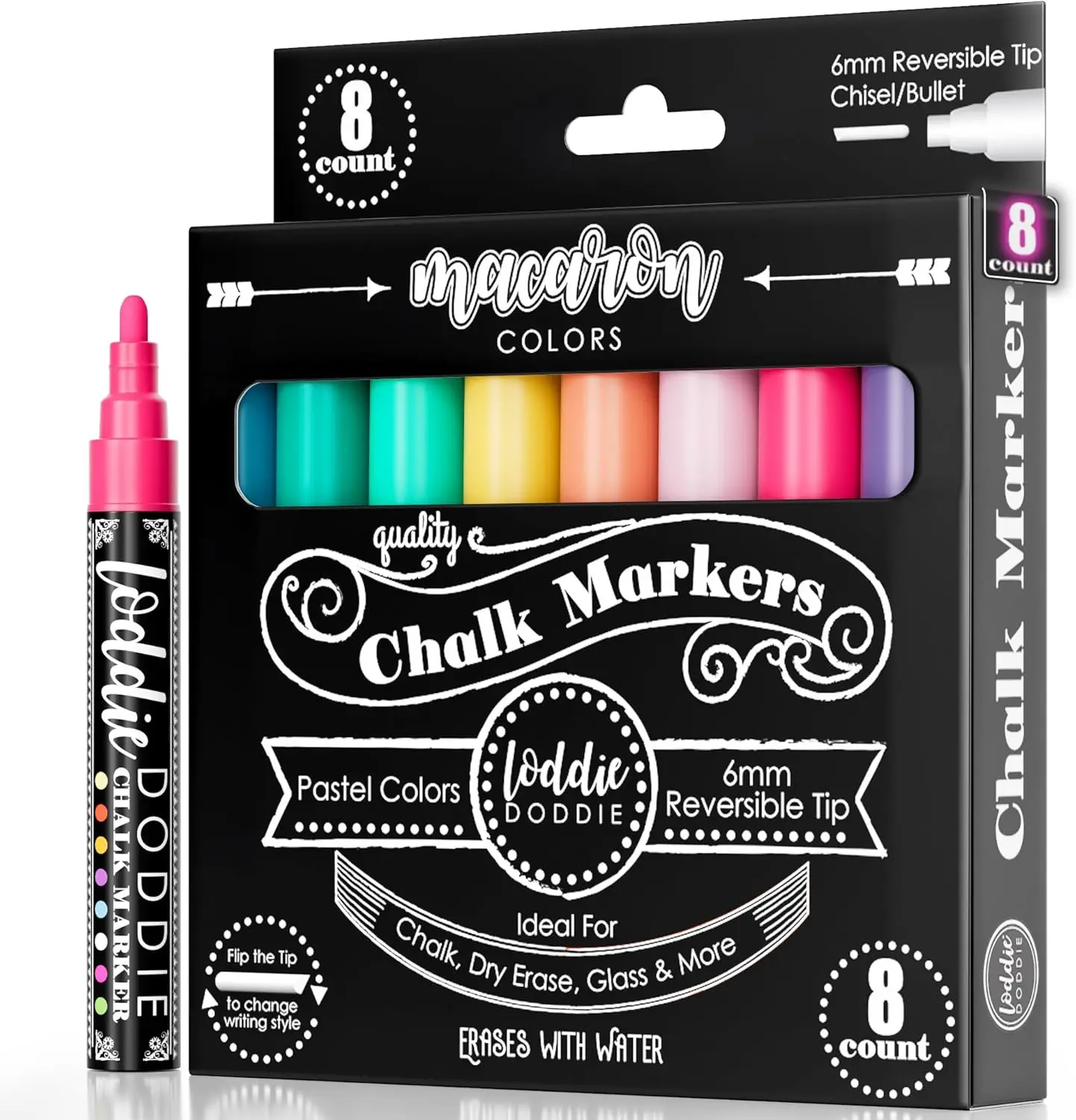 8 Pack Pastel Liquid Chalk Markers, 6mm Dual Tip Fine & Bold, Erasable for Chalkboard Calendar Blackboard
8 Pack Pastel Liquid Chalk Markers, 6mm Dual Tip Fine & Bold, Erasable for Chalkboard Calendar Blackboard