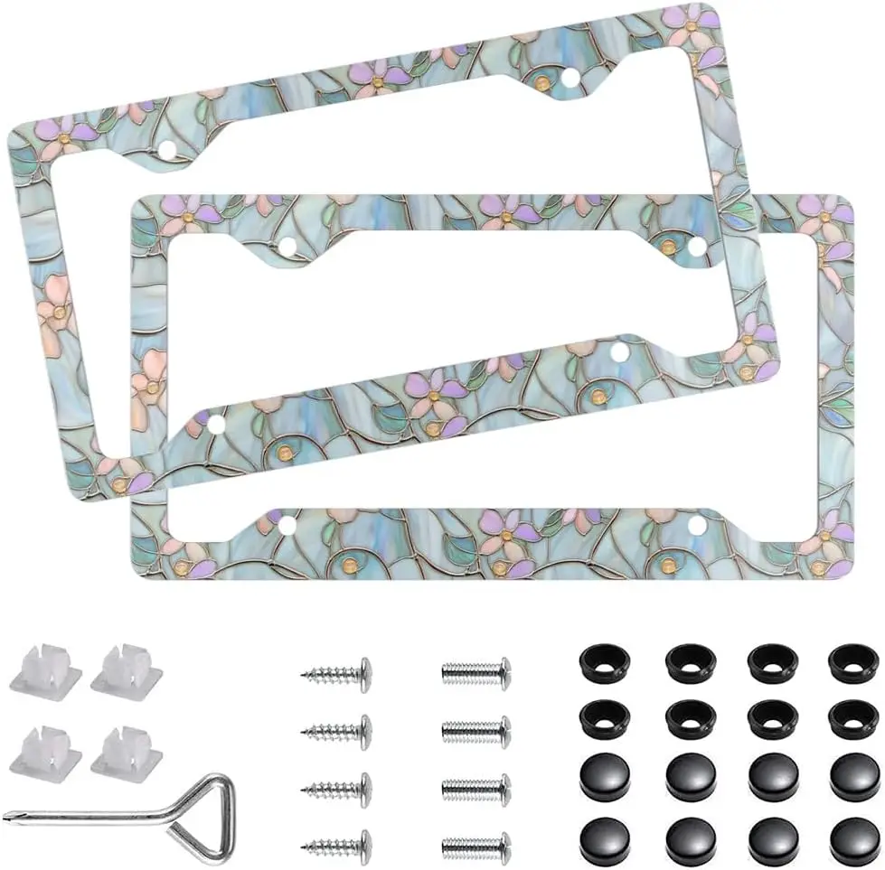 2Pcs Stained Glass Floral Aluminum Alloy License Plate Frames with Screw Caps for Women
2Pcs Stained Glass Floral Aluminum Alloy License Plate Frames with Screw Caps for Women