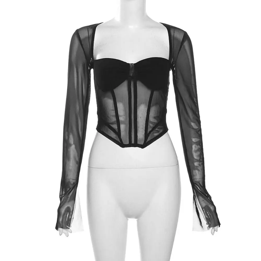 Elastic Transparent Mesh Fishbone Tops Pullover Thin Mesh Long Sleeve Tops Y2k Spicy Girl Style Streetwear Shirt Women Festival
Elastic Transparent Mesh Fishbone Tops Pullover Thin Mesh Long Sleeve Tops Y2k Spicy Girl Style Streetwear Shirt Women Festival