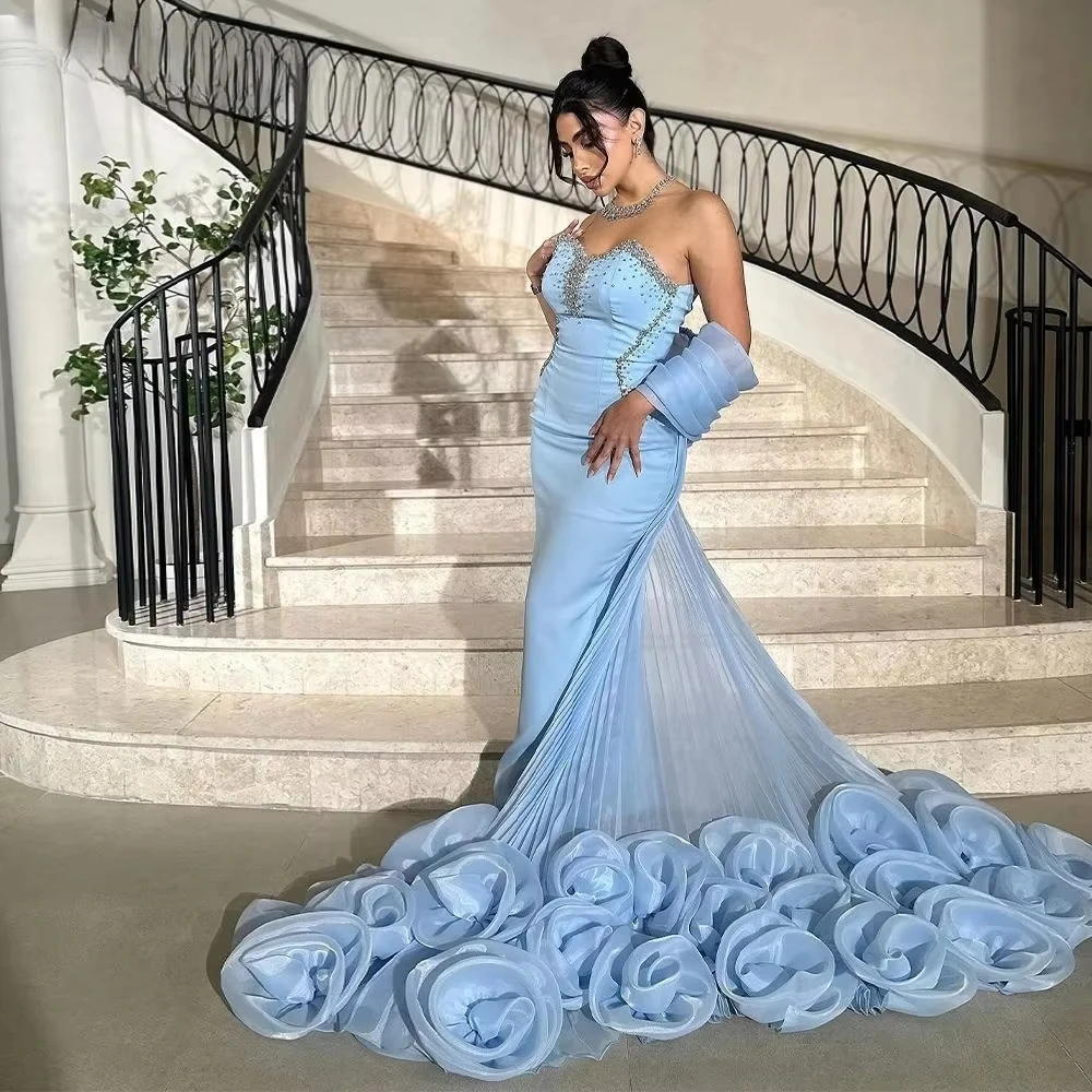 Blue Sweetheart Rhinestones Mermaid Prom Dress 2025 with Floral Shawl vestidos de noiva Customized Floor-length Evening Dresses
Blue Sweetheart Rhinestones Mermaid Prom Dress 2025 with Floral Shawl vestidos de noiva Customized Floor-length Evening Dresses