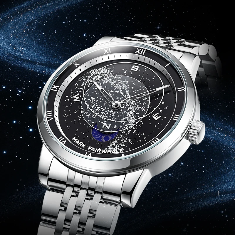 Mark Fairwhale Fashion Galaxy Starry Dial Men's Quartz Wristwatch Steel Strap Luminous Casual watch for man reloj hombre
Mark Fairwhale Fashion Galaxy Starry Dial Men's Quartz Wristwatch Steel Strap Luminous Casual watch for man reloj hombre