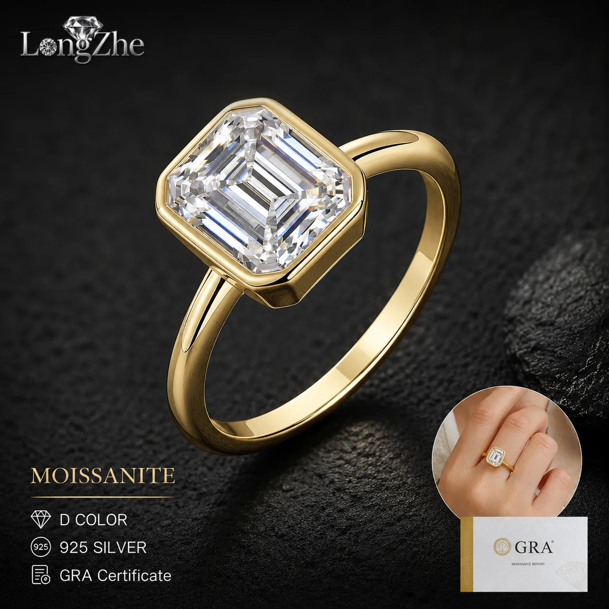 S925 Silver Moissanite Ring 7x9mm Emerald Cut Geometric Bezel Setting Gold Plated for Women Wedding Daily Wear Fine Jewelry Gift
S925 Silver Moissanite Ring 7x9mm Emerald Cut Geometric Bezel Setting Gold Plated for Women Wedding Daily Wear Fine Jewelry Gift