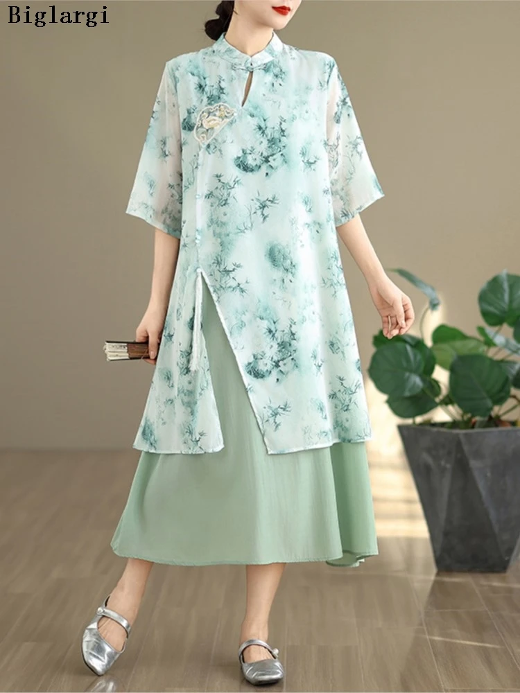 Oversized Summer Chinese Style Dress Women Floral Print Modis Irregular Split Patchwork Ladies Dresses Loose A-Line Woman Dress
Oversized Summer Chinese Style Dress Women Floral Print Modis Irregular Split Patchwork Ladies Dresses Loose A-Line Woman Dress