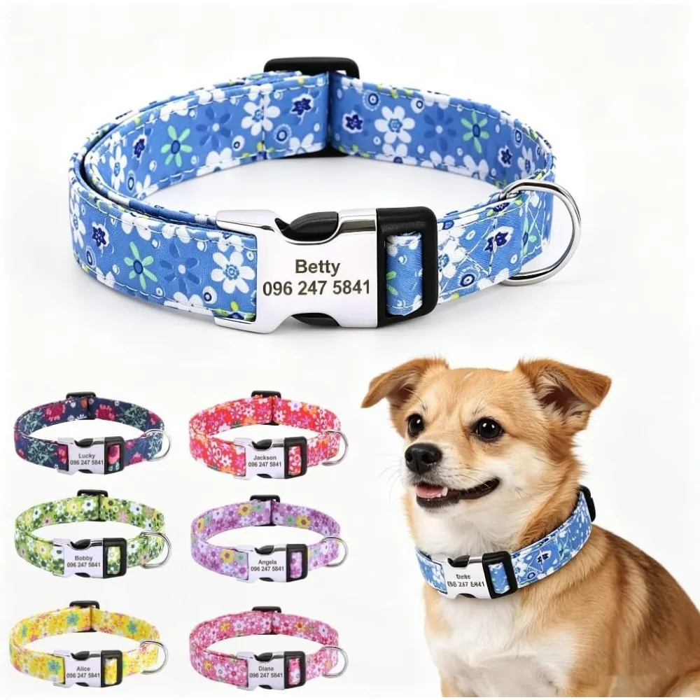 Flower Personalised Dog Collar Nylon Floral Cat Collar Puppy Collars for Small Medium Large Dog Engraved Name Phone Number
Flower Personalised Dog Collar Nylon Floral Cat Collar Puppy Collars for Small Medium Large Dog Engraved Name Phone Number