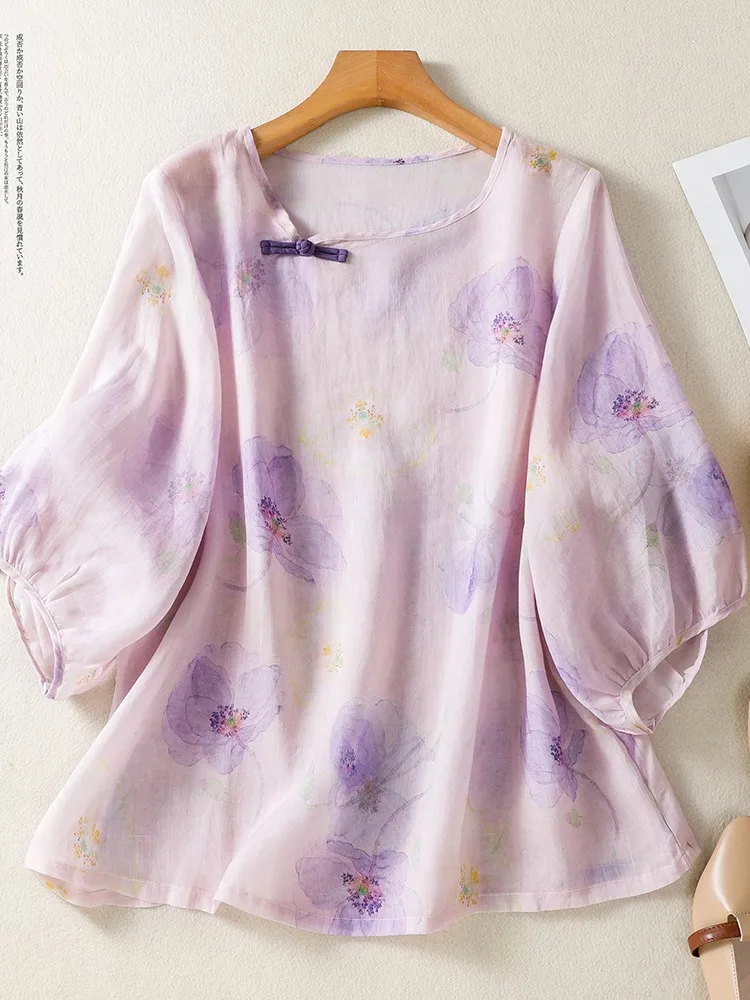 New Chinese Style Loose Fit Printed Cotton Linen Women's Shirt Summer Breathable Thin Lantern Sleeve round Neck Top
New Chinese Style Loose Fit Printed Cotton Linen Women's Shirt Summer Breathable Thin Lantern Sleeve round Neck Top