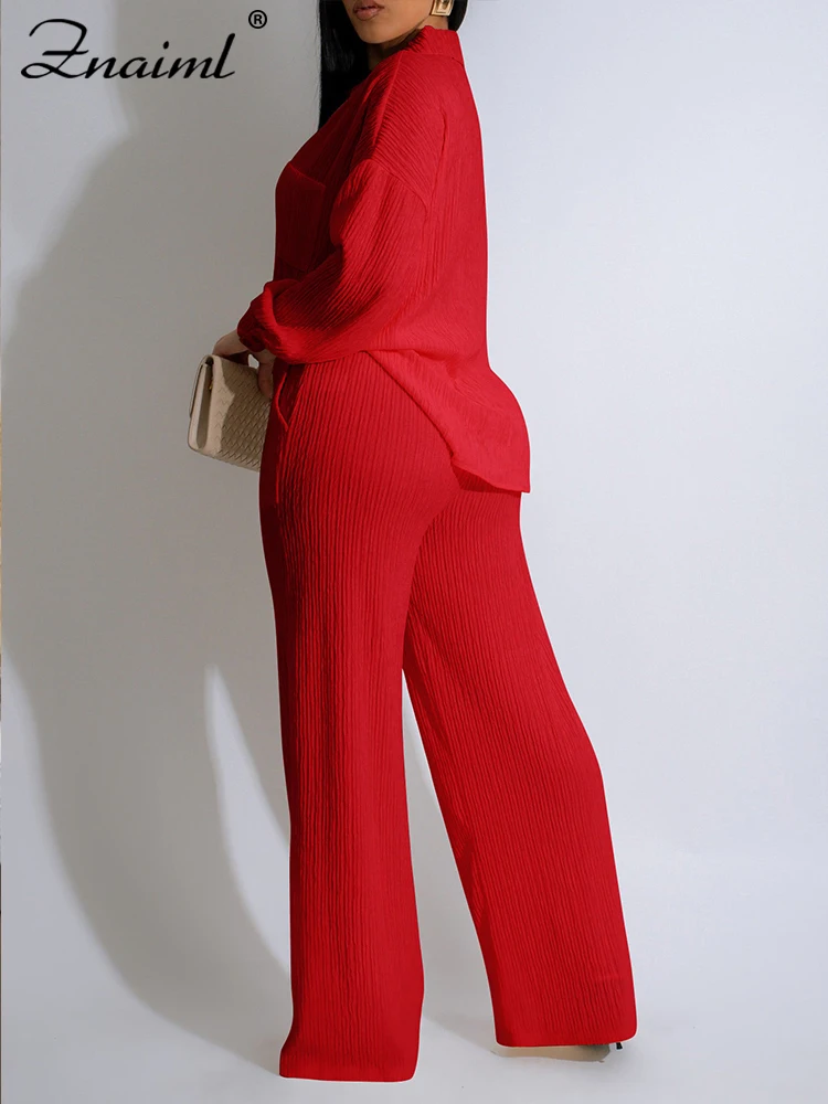 Znaiml Elegant Wrinkled Fabric Suit for Women Solid Lapel Long Sleeve Coat Tops and Wide Leg Pants 2 Piece Set Female Streetwear
Znaiml Elegant Wrinkled Fabric Suit for Women Solid Lapel Long Sleeve Coat Tops and Wide Leg Pants 2 Piece Set Female Streetwear