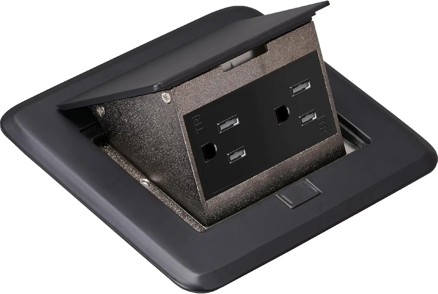 Pop-Up Floor Outlet Box with 15 Amp TR Duplex Receptacle for Wood Sub-Flooring, Black
Pop-Up Floor Outlet Box with 15 Amp TR Duplex Receptacle for Wood Sub-Flooring, Black