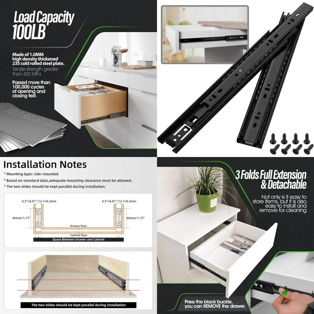 Универсальные выдвижные направляющие с шарикоподшипниками для ящиков 8-24 дюйма, нагрузка до 45 кг, боковое крепление, черные направляющие для шкафов, модель K
Универсальные выдвижные направляющие с шарикоподшипниками для ящиков 8-24 дюйма, нагрузка до 45 кг, боковое крепление, черные направляющие для шкафов, модель K