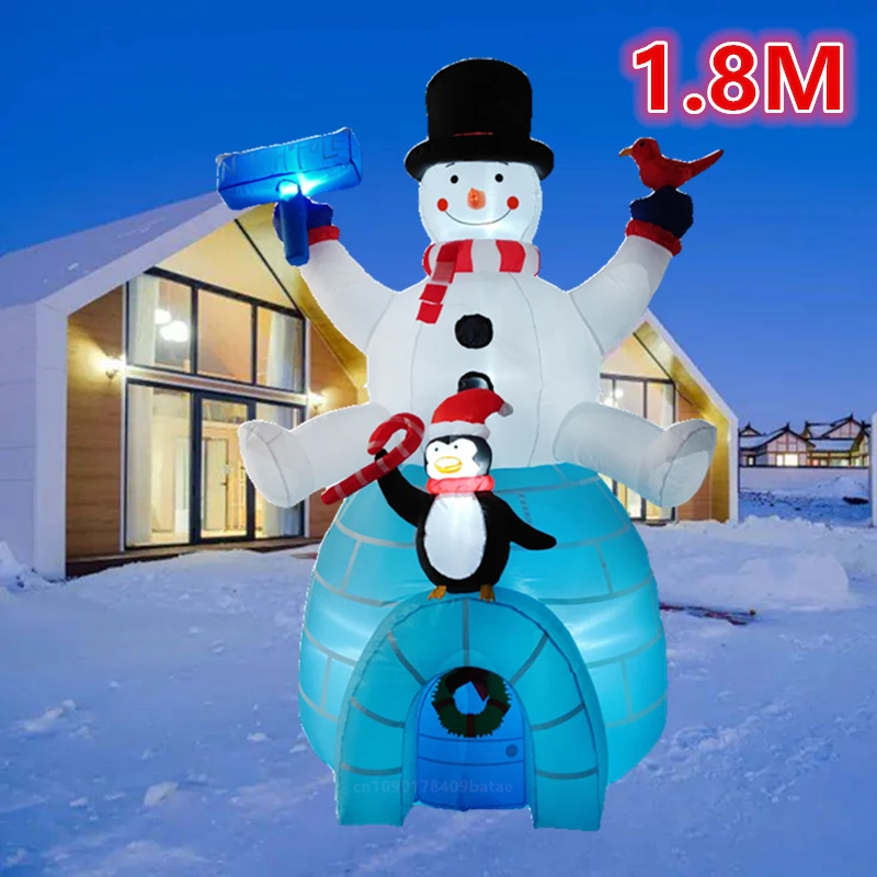 1.8M inflatable snowman and penguin sitting on the snow house, with built-in LED lights, Christmas indoor and outdoor decoration
1.8M inflatable snowman and penguin sitting on the snow house, with built-in LED lights, Christmas indoor and outdoor decoration
