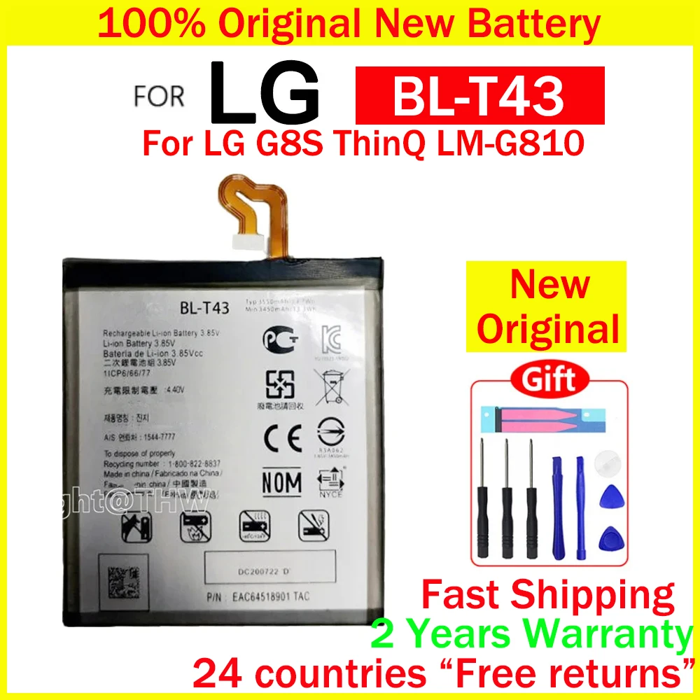 Новый оригинальный аккумулятор BL-T43 3550 мАч для LG G8S ThinQ LM-G810, батареи для телефона с инструментами + номер отслеживания
Новый оригинальный аккумулятор BL-T43 3550 мАч для LG G8S ThinQ LM-G810, батареи для телефона с инструментами + номер отслеживания