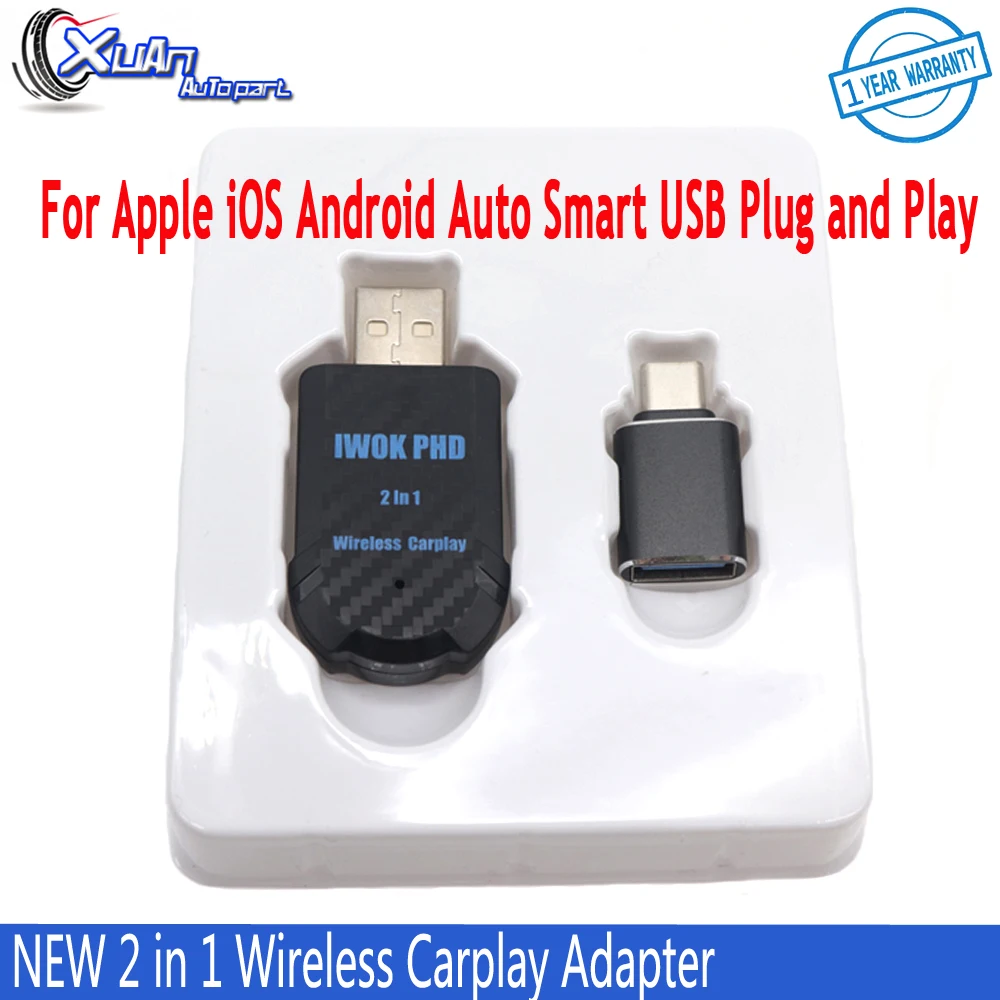 Car 2 in 1 Wireless Carplay Adapter Plug Play Type-C/USB For Apple iOS Android Smart Auto Connect With Installation Instructions 
Car 2 in 1 Wireless Carplay Adapter Plug Play Type-C/USB For Apple iOS Android Smart Auto Connect With Installation Instructions