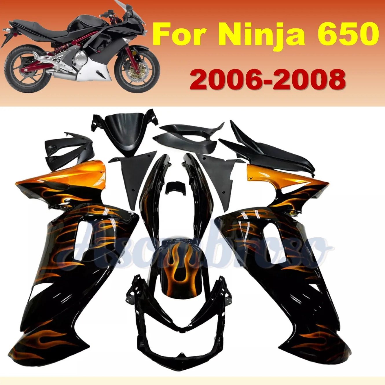 Motocycle Bodywork Kit Set For Kawasaki Ninja650 2006 2007 2008 650R ER-6F ER 6F EX650 Gold Flame Full Set Fairings
Motocycle Bodywork Kit Set For Kawasaki Ninja650 2006 2007 2008 650R ER-6F ER 6F EX650 Gold Flame Full Set Fairings