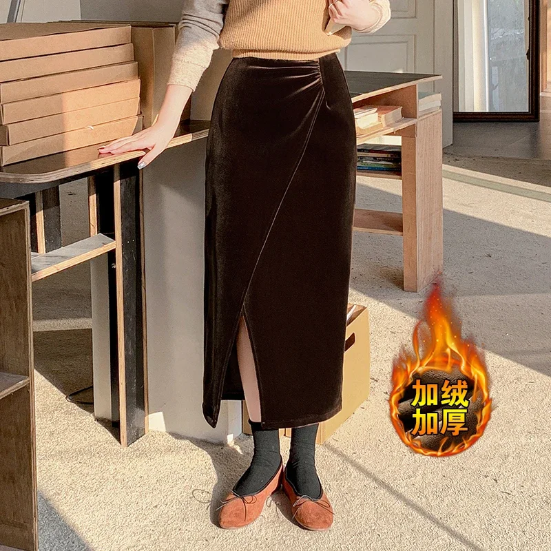 New Autumn Winter Thicken Velvet Midi Skirts Women Fashion Irregular Mid-length Skirt Korean Ladies Elegant Wrap Hip Skirts
New Autumn Winter Thicken Velvet Midi Skirts Women Fashion Irregular Mid-length Skirt Korean Ladies Elegant Wrap Hip Skirts