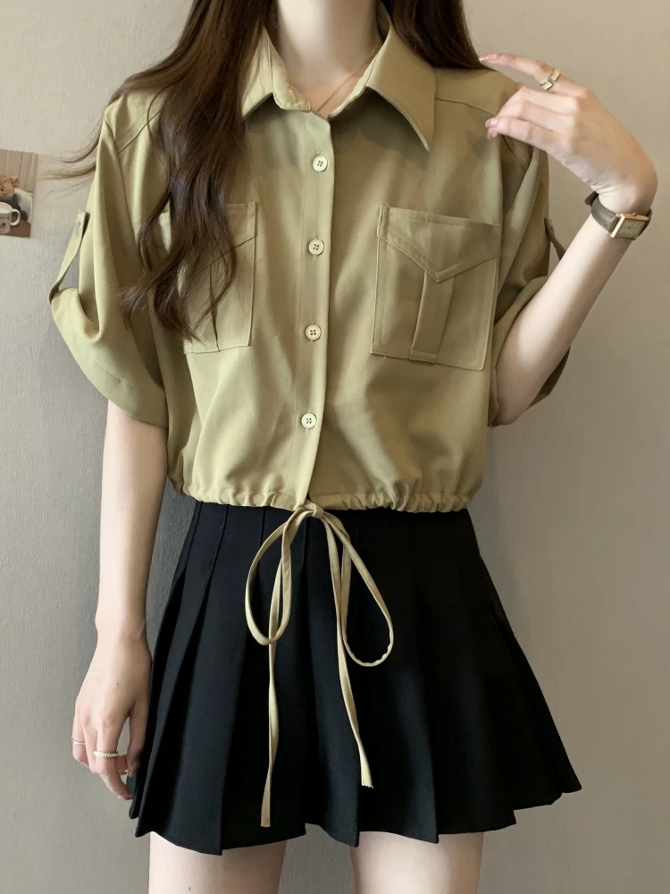 Short Shirt Women Summer New Style plus Size Drawstring Slimming Design Korean Version Loose Fit Shirt Korean Style
Short Shirt Women Summer New Style plus Size Drawstring Slimming Design Korean Version Loose Fit Shirt Korean Style