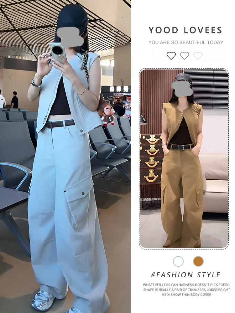 American Casual Workwear Vest Top with Large Pockets Wide Leg Pants Two Piece Set Women Design Sensation Spring Autumn Trendy
American Casual Workwear Vest Top with Large Pockets Wide Leg Pants Two Piece Set Women Design Sensation Spring Autumn Trendy