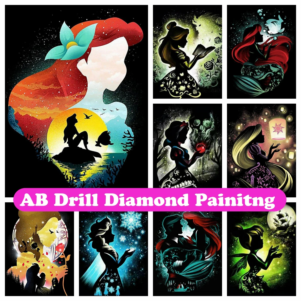 Disney Princess Silhouette 5D DIY AB Diamond Painting Embroidery Cartoon Rhinestones Cross Stitch Picture Art Mosaic Room Decor
Disney Princess Silhouette 5D DIY AB Diamond Painting Embroidery Cartoon Rhinestones Cross Stitch Picture Art Mosaic Room Decor