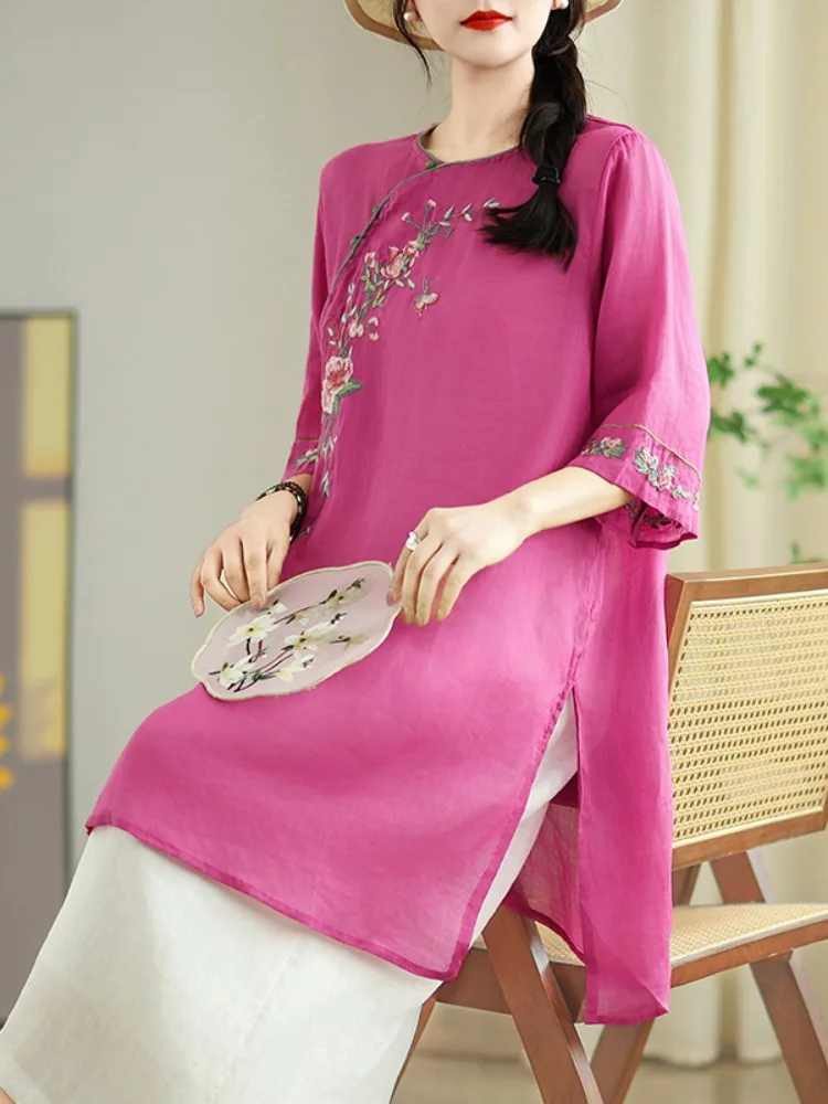 Chinese Sle Embroidered Cotton Linen Long irt Women Summer Improved Tea Costume Overhead Personali Flax Top
Chinese Sle Embroidered Cotton Linen Long irt Women Summer Improved Tea Costume Overhead Personali Flax Top