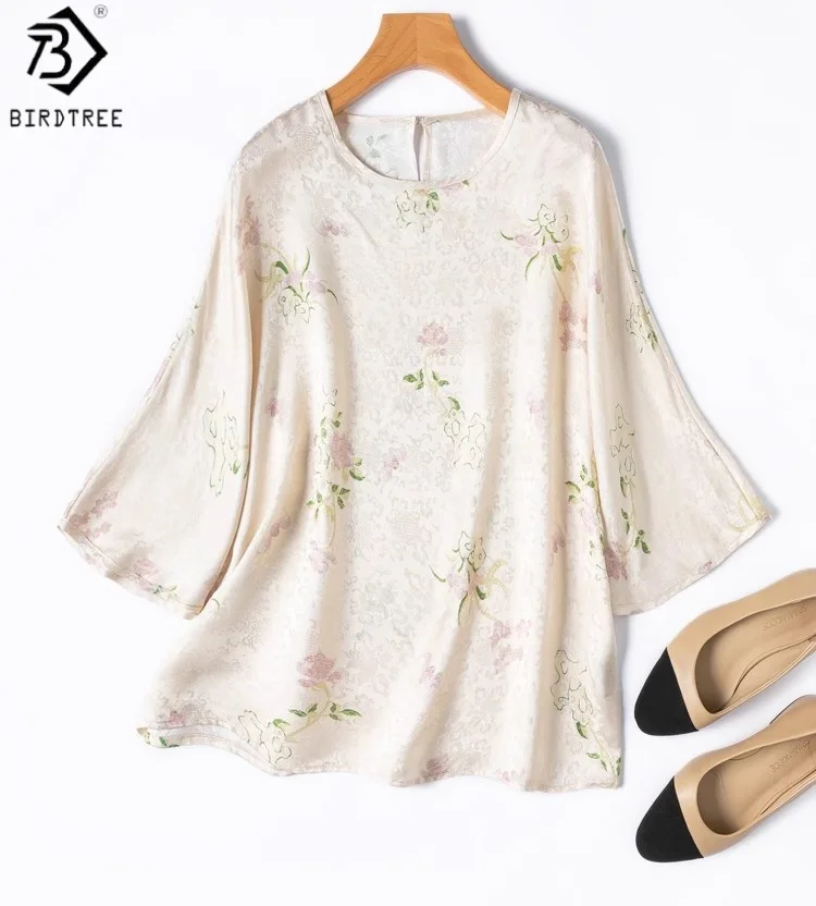 Birdtree 100% Silk Beige Flower Print Shirt,Women Jacquard Satin O-neck Dolman Sleeve Blouse Tops,2025 New T57618JF
Birdtree 100% Silk Beige Flower Print Shirt,Women Jacquard Satin O-neck Dolman Sleeve Blouse Tops,2025 New T57618JF