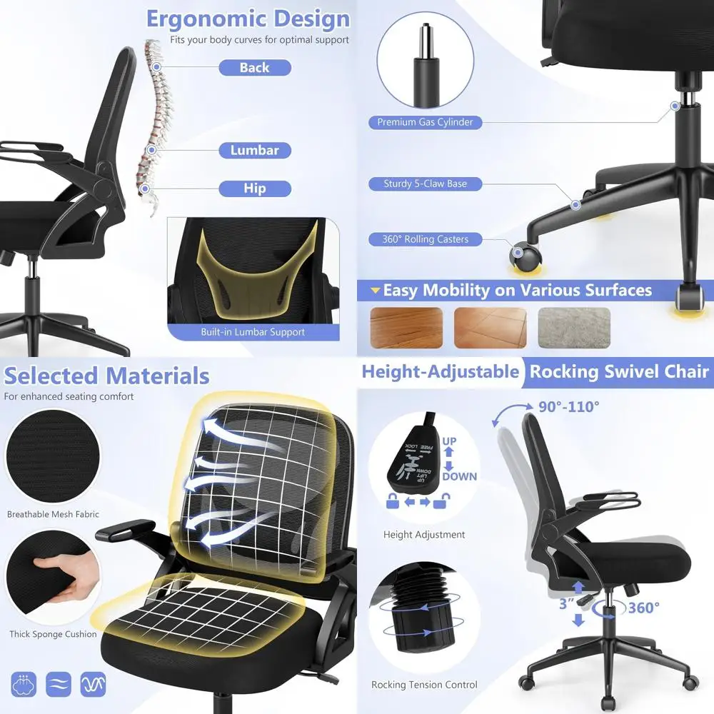 Ergonomic High-Back Swivel Chair with Adjustable Height and Flip Arms for Home Office Desk (Black)
Ergonomic High-Back Swivel Chair with Adjustable Height and Flip Arms for Home Office Desk (Black)