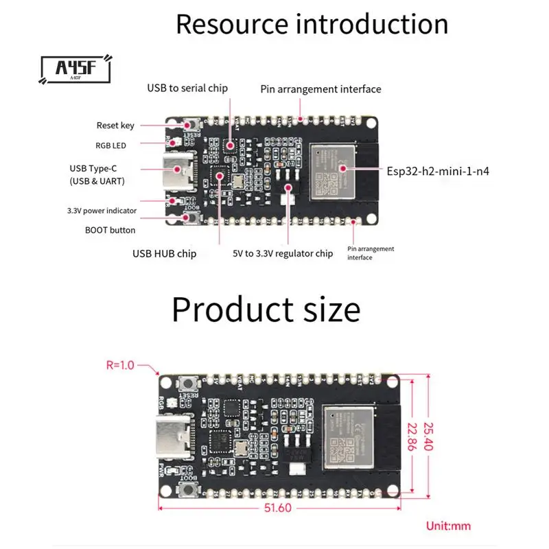 A45F-ESP32-H2 Макетная плата ESP32 H2 DEV KIT N4 M Модуль 4 МБ Флэш-памяти Поддержка BLE/Zigbee/Thread Беспроводная связь
A45F-ESP32-H2 Макетная плата ESP32 H2 DEV KIT N4 M Модуль 4 МБ Флэш-памяти Поддержка BLE/Zigbee/Thread Беспроводная связь