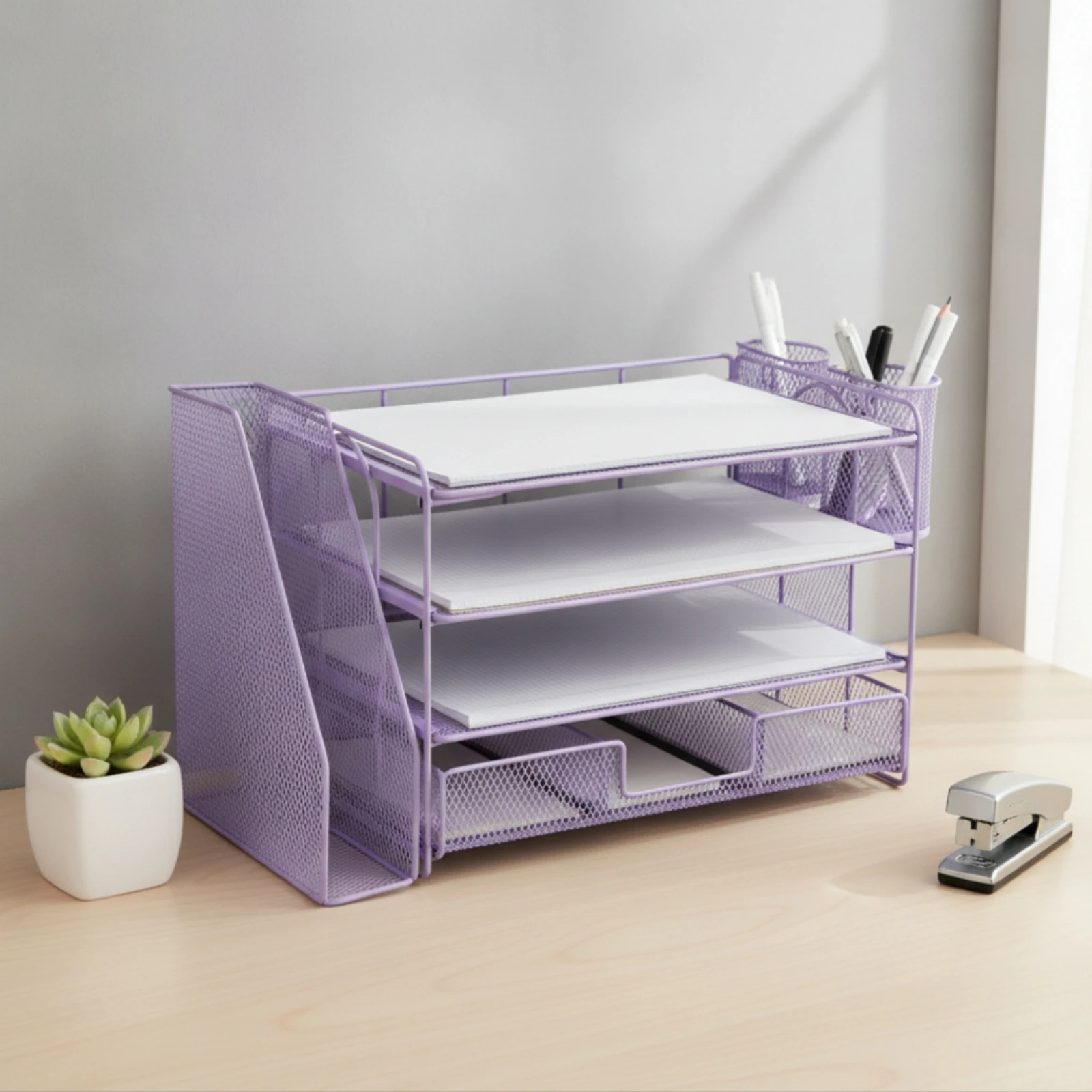Mesh Desk Organizer with File Slot 4-Tier Desktop Organizer Rack File Sorter Space-Saving for Professionals, Office
Mesh Desk Organizer with File Slot 4-Tier Desktop Organizer Rack File Sorter Space-Saving for Professionals, Office
