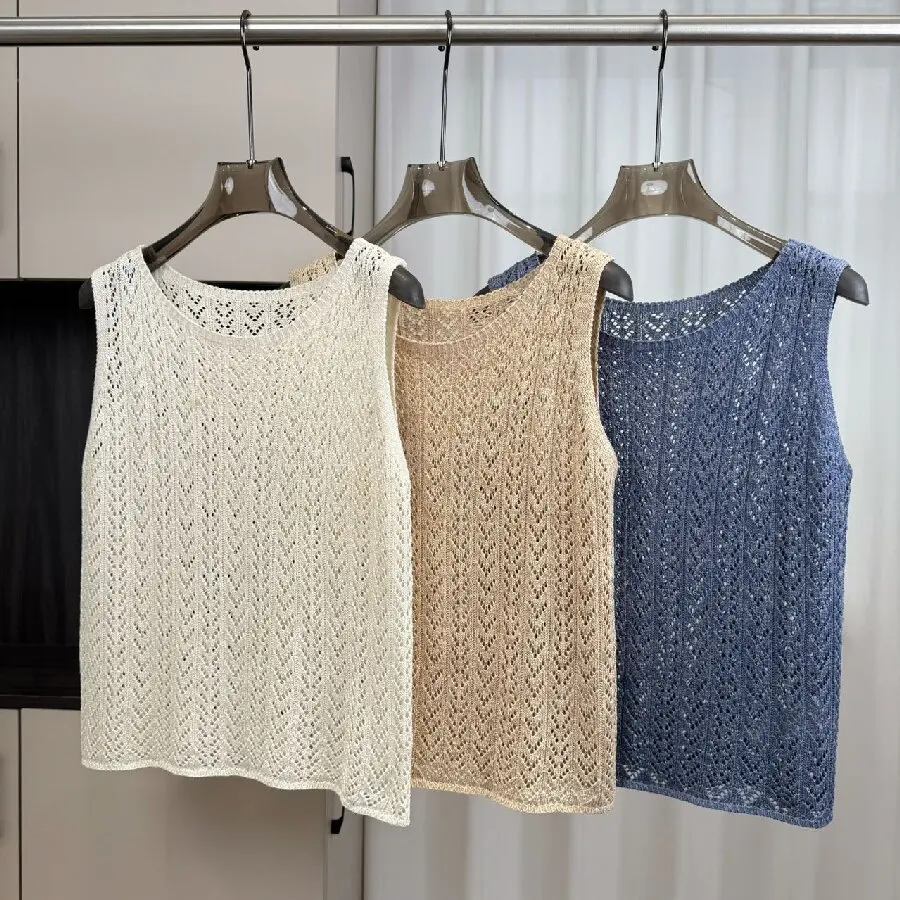 Summer New Round Neck Hollow-Out Vest Sleeveless Knit Top
Summer New Round Neck Hollow-Out Vest Sleeveless Knit Top