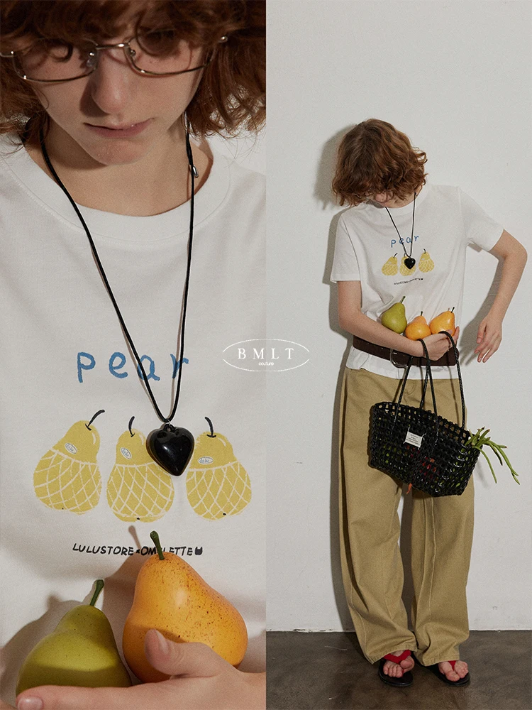 Летняя свободная футболка из чистого хлопка с коротким рукавом, женская, с мультяшным принтом груши, повседневная, удобная, с круглым вырезом
Летняя свободная футболка из чистого хлопка с коротким рукавом, женская, с мультяшным принтом груши, повседневная, удобная, с круглым вырезом