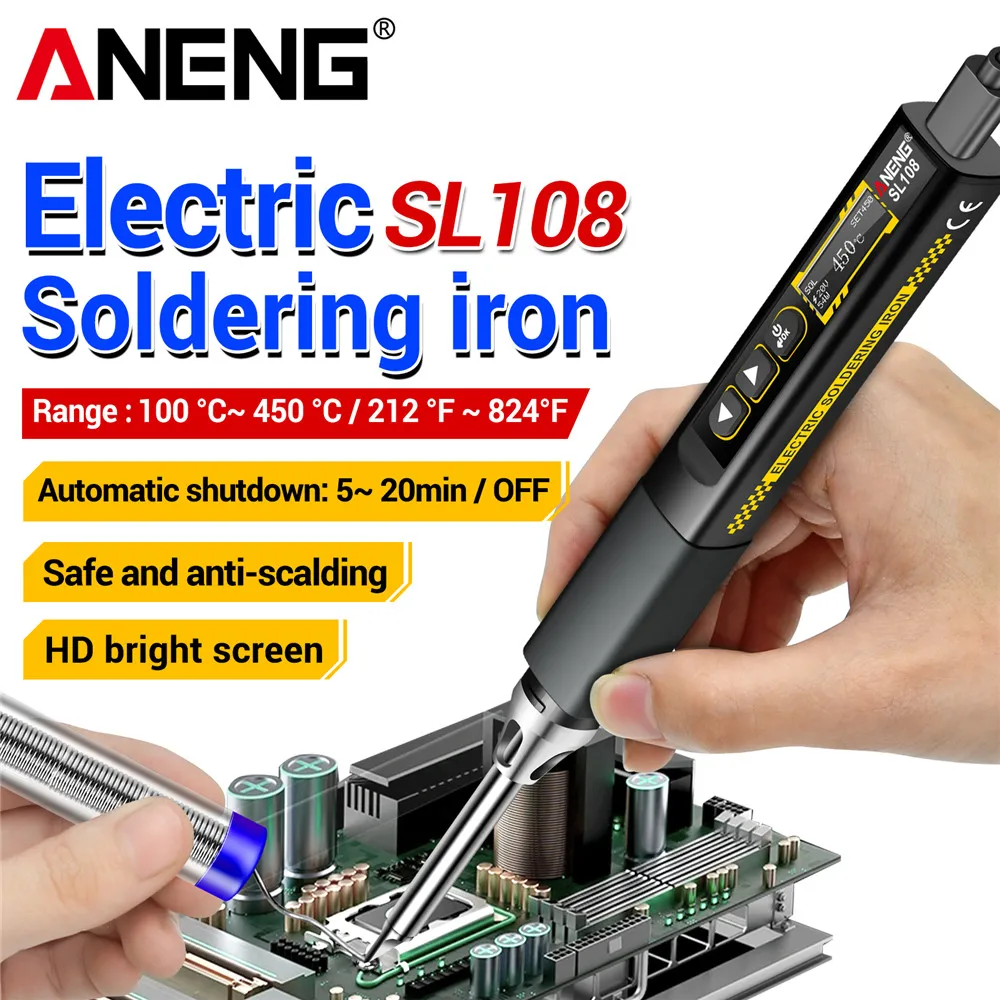 ANENG SL108 Electric Soldering Irons 96W Adjustable Temperature Charge Fast Heat Portable PD/QC Smart Welding Electrician Tools
ANENG SL108 Electric Soldering Irons 96W Adjustable Temperature Charge Fast Heat Portable PD/QC Smart Welding Electrician Tools