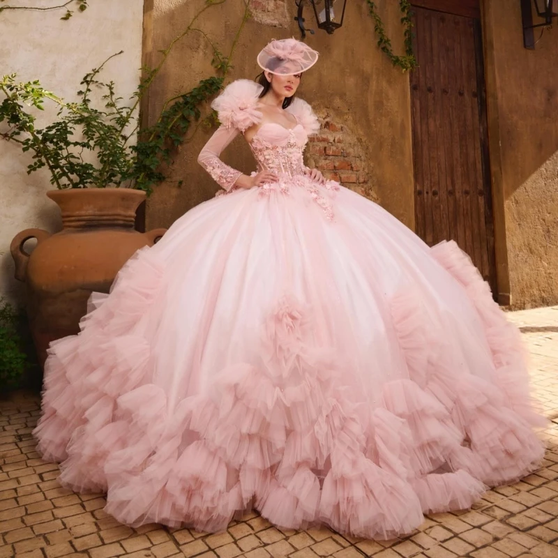 Light Pink Ball Gown Quinceanera Dresses Off The Shoulder Applique Beads Tiered Tull Party Birthday Sweet 16 Dress Vestidos 15
Light Pink Ball Gown Quinceanera Dresses Off The Shoulder Applique Beads Tiered Tull Party Birthday Sweet 16 Dress Vestidos 15