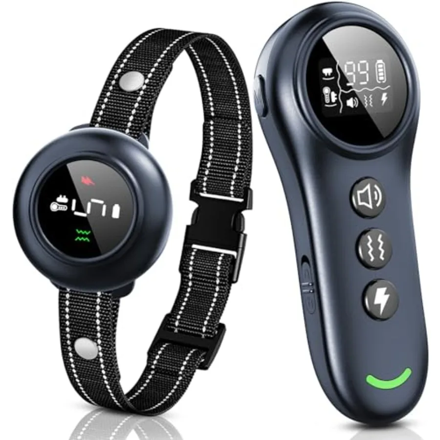 Dog training collar for outdoor use, waterproof IP67 silicone-coated black e-collar with 5 sensitivity levels and 3300FT remote
Dog training collar for outdoor use, waterproof IP67 silicone-coated black e-collar with 5 sensitivity levels and 3300FT remote
