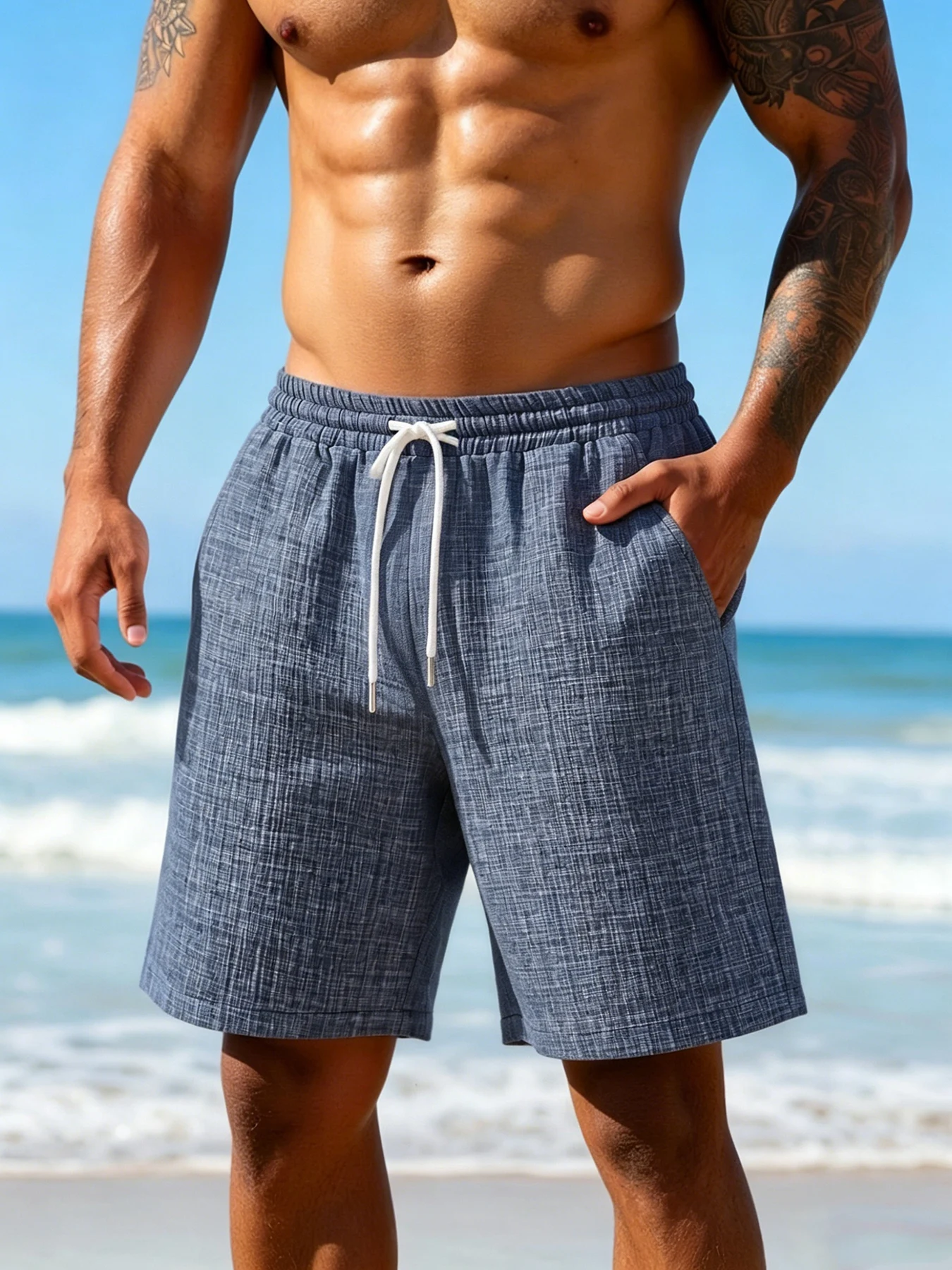 Men's Linen-Like Drawstring Shorts, Elastic Waist, Denim-Like Fabric, Summer Beach Casual Men's Shorts
Men's Linen-Like Drawstring Shorts, Elastic Waist, Denim-Like Fabric, Summer Beach Casual Men's Shorts
