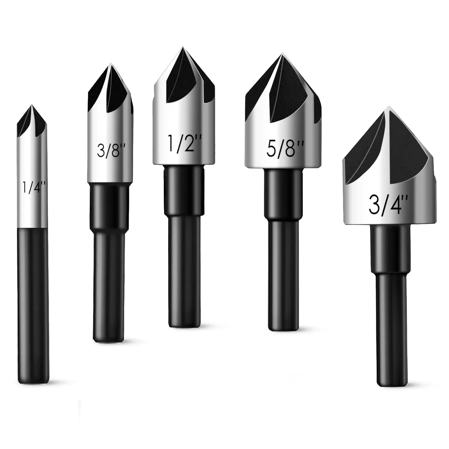 5 Pcs Countersink Drill Bit Set, 1/4" Shank HSS4241 for Steel, Wood, Metal & Plastic, 1/4"-3/4" Sizes
5 Pcs Countersink Drill Bit Set, 1/4" Shank HSS4241 for Steel, Wood, Metal & Plastic, 1/4"-3/4" Sizes