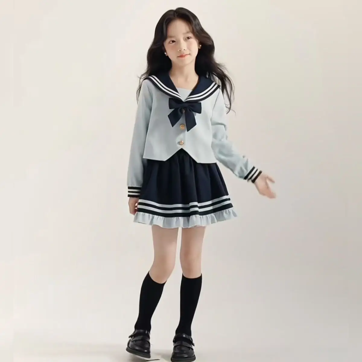 Girls Sailor Uniform 2-Piece Set, Bow Neckline Blazer + Striped Skirt,fashion Comfortable Cute Preppy Outfit for Little Girls
Girls Sailor Uniform 2-Piece Set, Bow Neckline Blazer + Striped Skirt,fashion Comfortable Cute Preppy Outfit for Little Girls