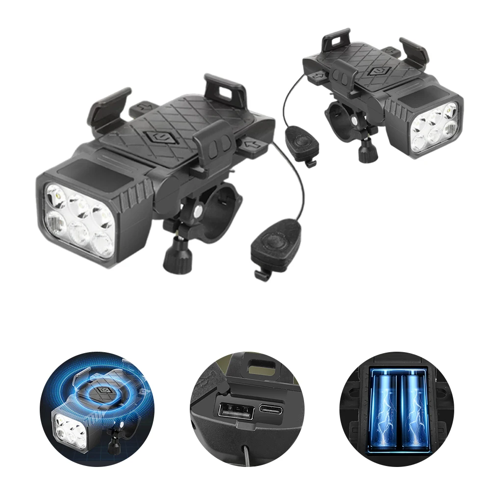 Bicycle Front Light Bike Safety Lamp with Horn & Phone Holder Bicycle Headlight Multifunctional Waterproof Cycling Accessories
Bicycle Front Light Bike Safety Lamp with Horn & Phone Holder Bicycle Headlight Multifunctional Waterproof Cycling Accessories