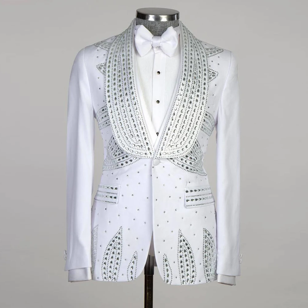 Exquisite Wedding Suits For Men Fit Slim Handmade Crystals Beading Blazer Set White Groom Man Tuxedos Prom Party Male Suit 3 Pcs
Exquisite Wedding Suits For Men Fit Slim Handmade Crystals Beading Blazer Set White Groom Man Tuxedos Prom Party Male Suit 3 Pcs