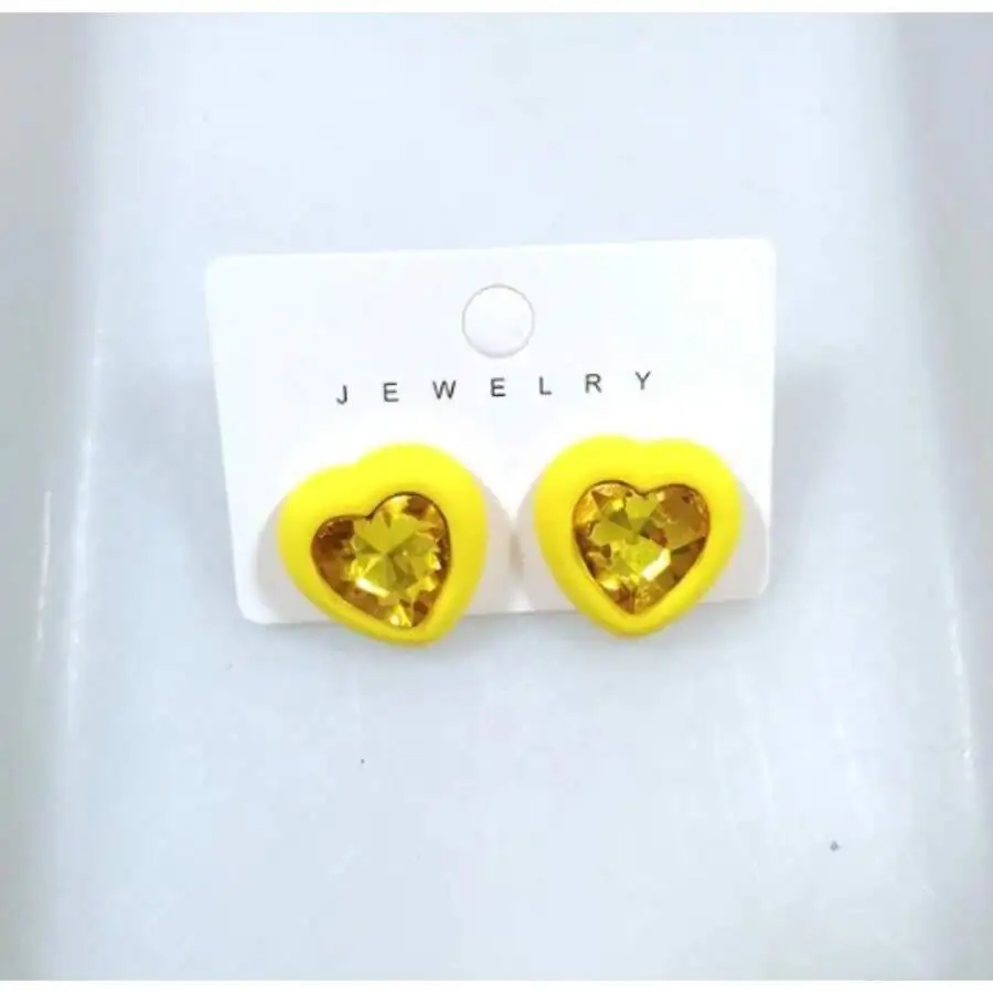 Yellow Heart Stud Earrings With Golden Crystal Center, Lightweight Comfortable Design For Daily Wear Or Special Occasions
Yellow Heart Stud Earrings With Golden Crystal Center, Lightweight Comfortable Design For Daily Wear Or Special Occasions