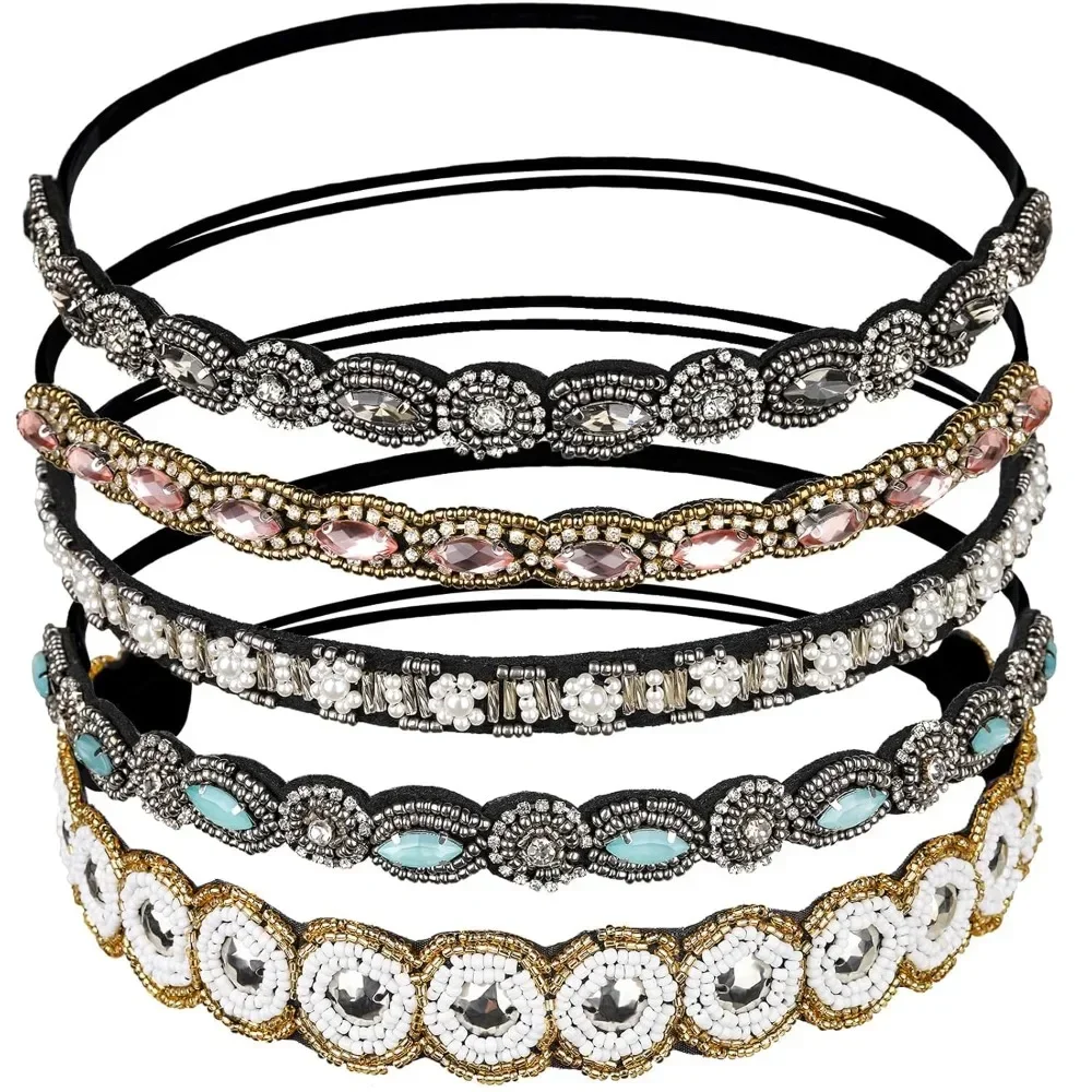Hairbands for Women, 5 Rhinestone Beaded Headbands, Head Bands for Women's Hair Fashionable Handmade Crystal Beaded Elastic
Hairbands for Women, 5 Rhinestone Beaded Headbands, Head Bands for Women's Hair Fashionable Handmade Crystal Beaded Elastic