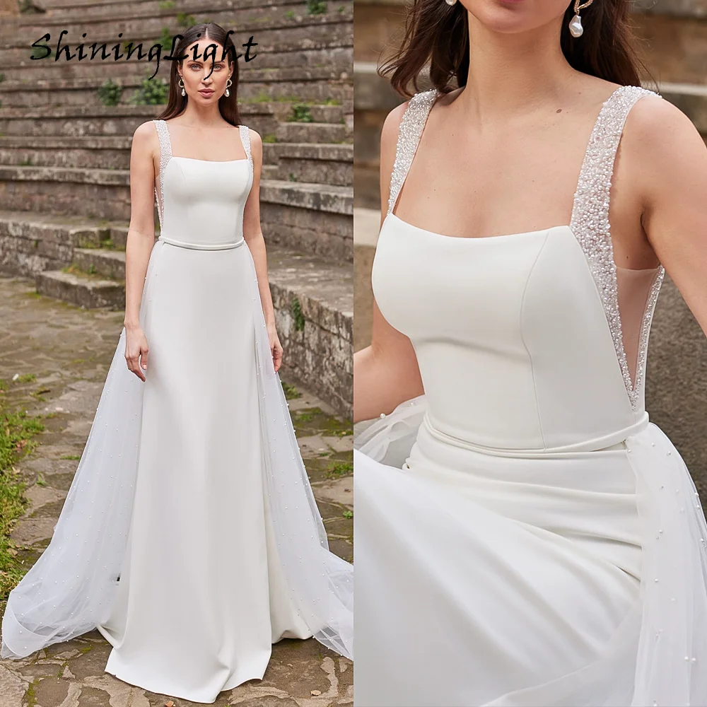 ShiningLight Satin Mermaid Wedding Dress with Beaded Spaghetti Straps Elegant Civil Birdal Gown vestidos de novia Customized
ShiningLight Satin Mermaid Wedding Dress with Beaded Spaghetti Straps Elegant Civil Birdal Gown vestidos de novia Customized