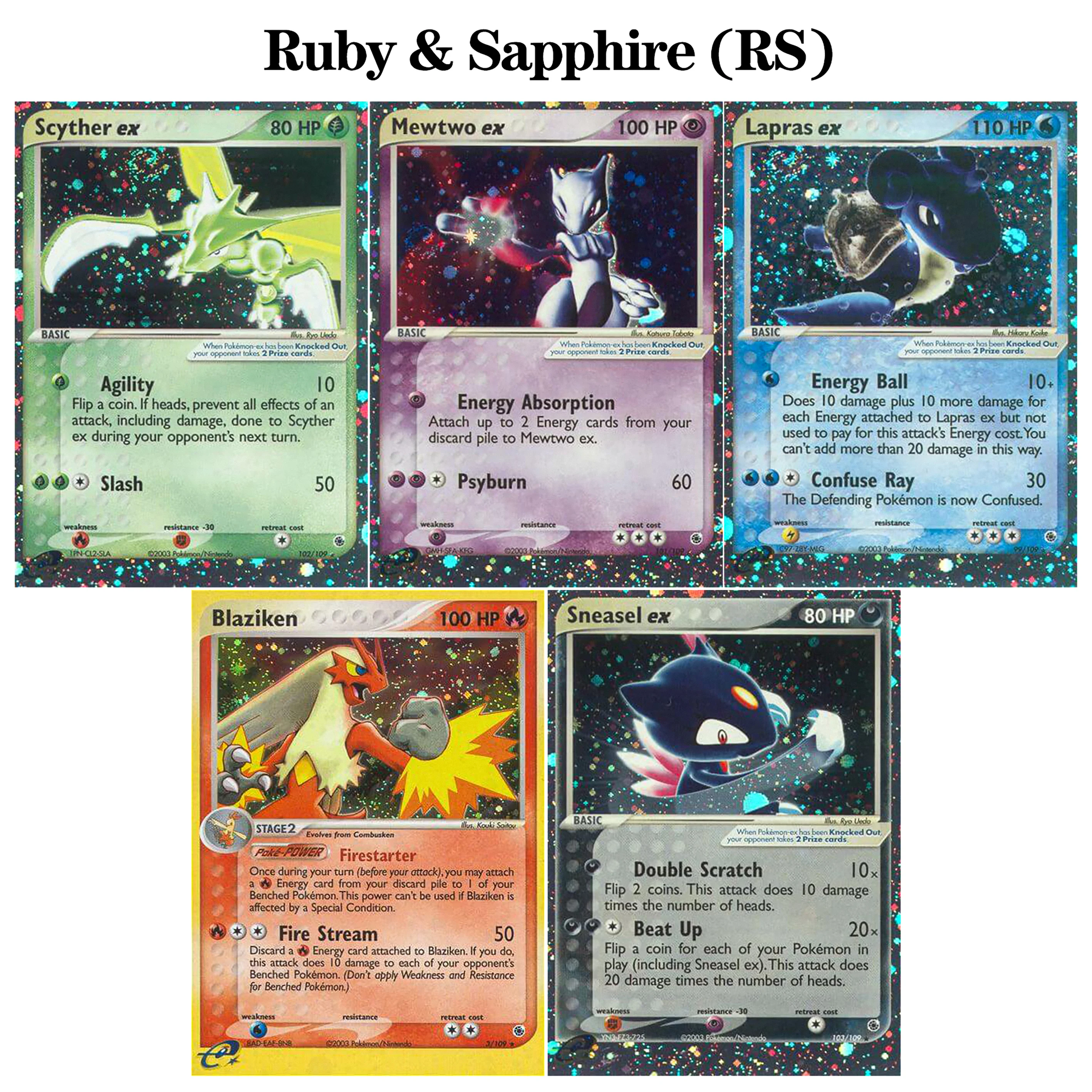 PTCG Ruby & Sapphire (RS) New Holographic Card Blaziken Lapras Mewtwo Scyther Sneasel Tcg Anime Pocket Collection Proxy Cards
PTCG Ruby & Sapphire (RS) New Holographic Card Blaziken Lapras Mewtwo Scyther Sneasel Tcg Anime Pocket Collection Proxy Cards