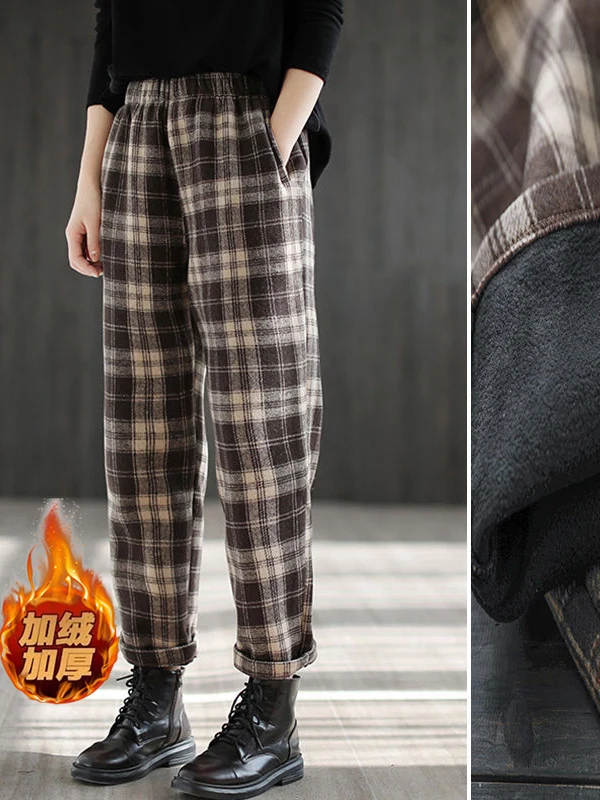 Artistic Plaid Casual Pants Harlan Loose Fit Fleece Lined High Waist Trousers for Women Original Style Spring Autumn
Artistic Plaid Casual Pants Harlan Loose Fit Fleece Lined High Waist Trousers for Women Original Style Spring Autumn