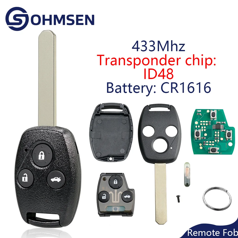 OHMSEN For Honda CR-V CRV 2005 2006 Replacement Remote Key Fob 3Button 433MHz ID48 Chip Battery: CR1616
OHMSEN For Honda CR-V CRV 2005 2006 Replacement Remote Key Fob 3Button 433MHz ID48 Chip Battery: CR1616