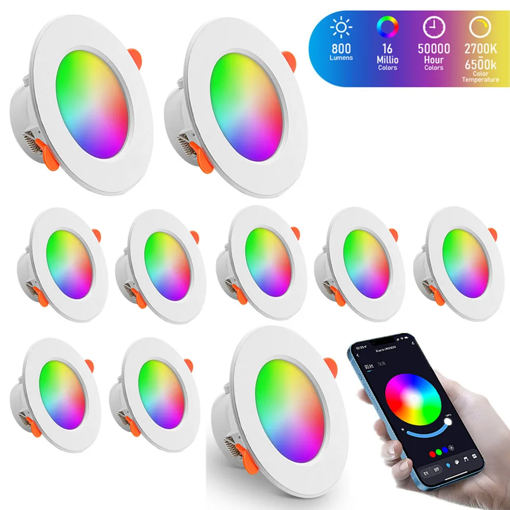 10W Smart LED Downlight Bluetooth-Compatible RGB Smart Spotlight 2700K-6500K Recessed Ceiling Lamp for Living Room Bedroom Decor
10W Smart LED Downlight Bluetooth-Compatible RGB Smart Spotlight 2700K-6500K Recessed Ceiling Lamp for Living Room Bedroom Decor
