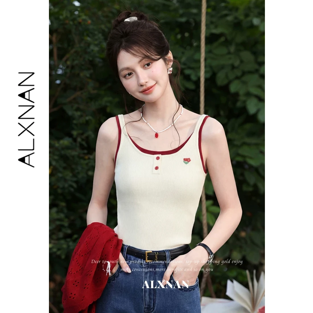 ALXNAN Apricot Tank Top Women Floral Embroidery Color Contrast Round Neck Camisole 2026 Summer Elegant Sleeveless Tops L63909
ALXNAN Apricot Tank Top Women Floral Embroidery Color Contrast Round Neck Camisole 2026 Summer Elegant Sleeveless Tops L63909