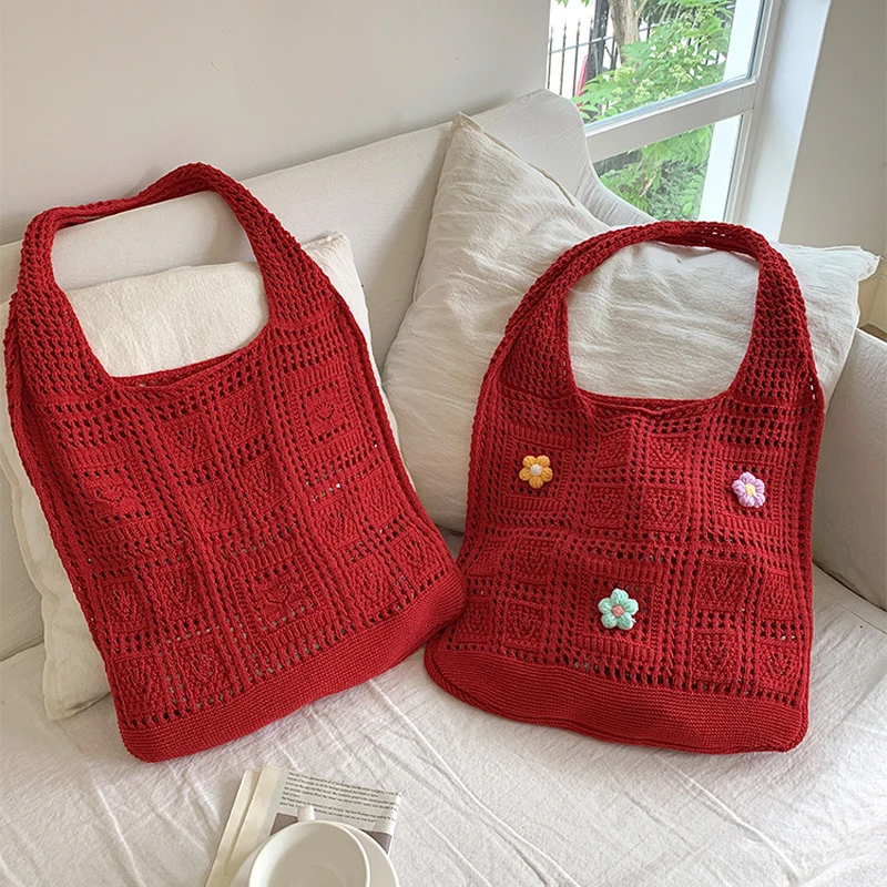 Red Romantic Knitted Single oulder Bag Vintage Me Hollow Handbag Simple Woven Holiday Travel Bag Soft Polyester Material
Red Romantic Knitted Single oulder Bag Vintage Me Hollow Handbag Simple Woven Holiday Travel Bag Soft Polyester Material