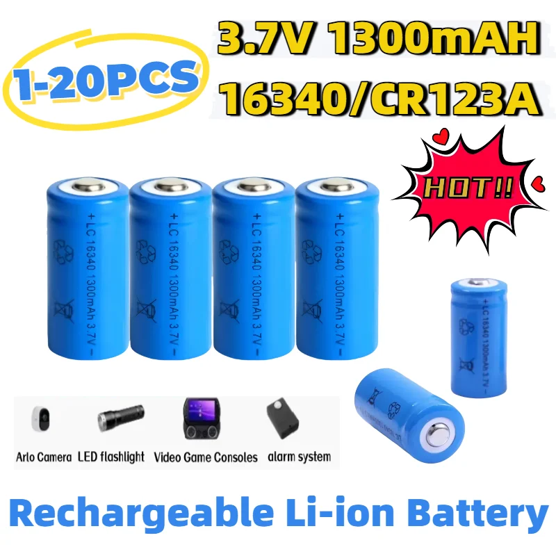 1-20PCS 1300mAh 3.7V 16340 CR123A Li-ion Rechargeable Batteries and For LED Flashlight Laser pen For 16340 CR123A Battery
1-20PCS 1300mAh 3.7V 16340 CR123A Li-ion Rechargeable Batteries and For LED Flashlight Laser pen For 16340 CR123A Battery