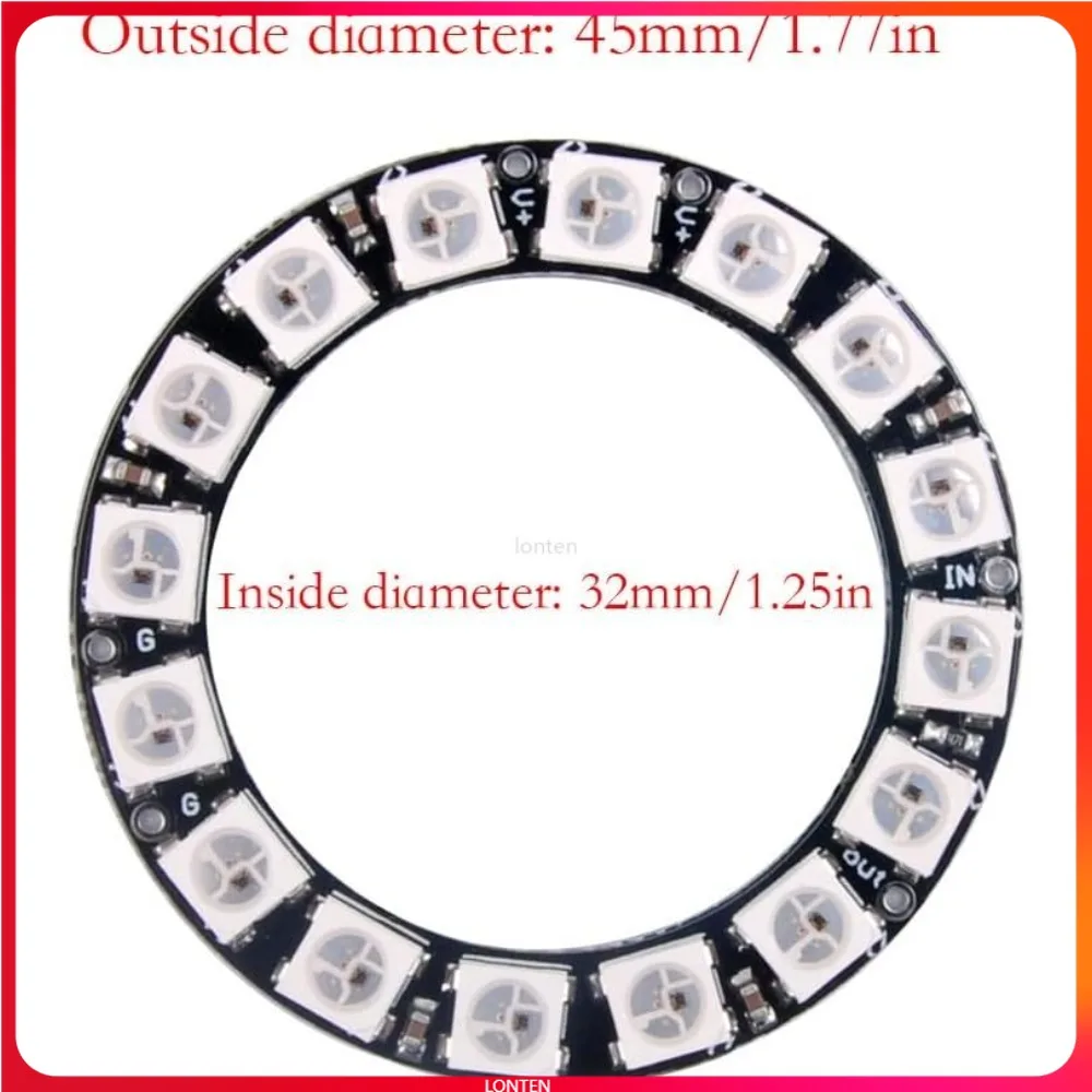 1 PC 16 Bits WS2812 RGB LED Ring 16X Full Dream Color Light LED ith Integrated Drivers Individual Addressable LT-DZ0010
1 PC 16 Bits WS2812 RGB LED Ring 16X Full Dream Color Light LED ith Integrated Drivers Individual Addressable LT-DZ0010
