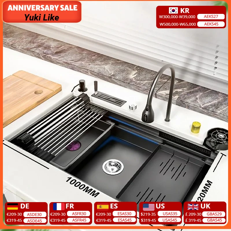 Kitchen Sink 304 Stainless Steel Large Single Sink Modern Multi-Functional Sink With Waterfall Faucet Wash Basin Under the count
Kitchen Sink 304 Stainless Steel Large Single Sink Modern Multi-Functional Sink With Waterfall Faucet Wash Basin Under the count