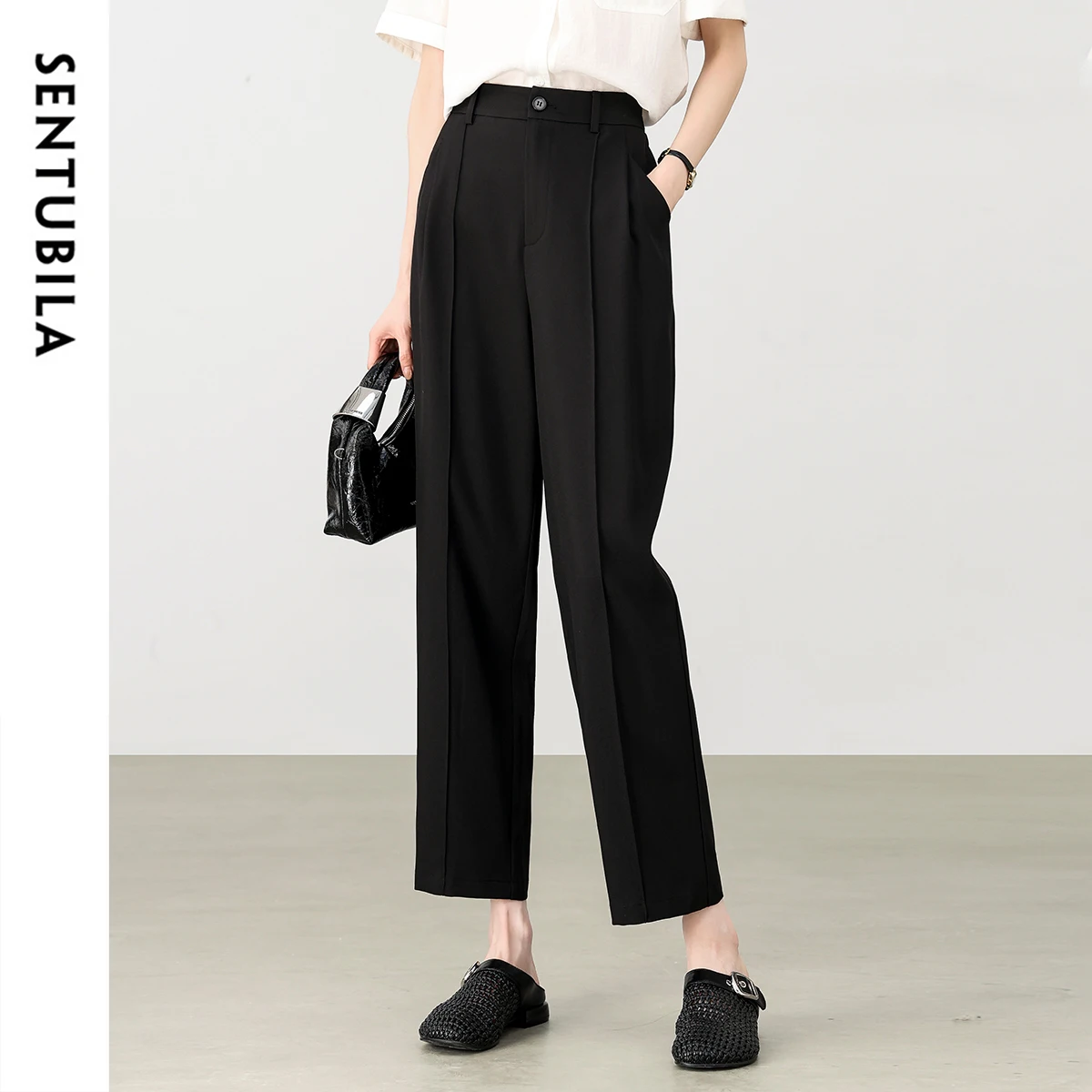 SENTUBILA Black Pants 2025 Summer Slim High Waist Office Ankle-Length Pant Pockets Trouser Middle-Aged Women's Clothes 152K57024
SENTUBILA Black Pants 2025 Summer Slim High Waist Office Ankle-Length Pant Pockets Trouser Middle-Aged Women's Clothes 152K57024