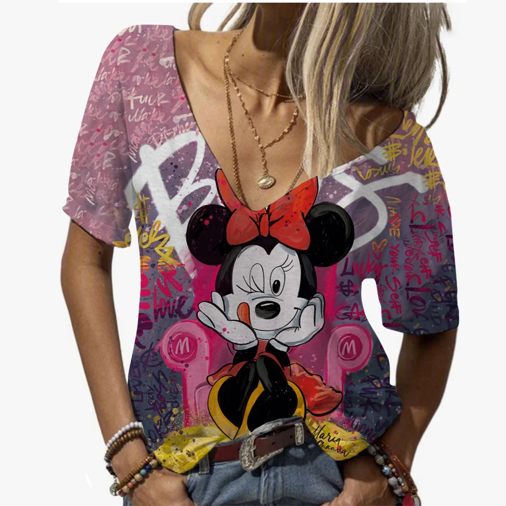 Summer New Women T Shirt Disney Mickey Mouse V-neck Short Sleeve Blouse Fashion Plus Size T-shirts For Women Clothing Y2k Female
Summer New Women T Shirt Disney Mickey Mouse V-neck Short Sleeve Blouse Fashion Plus Size T-shirts For Women Clothing Y2k Female
