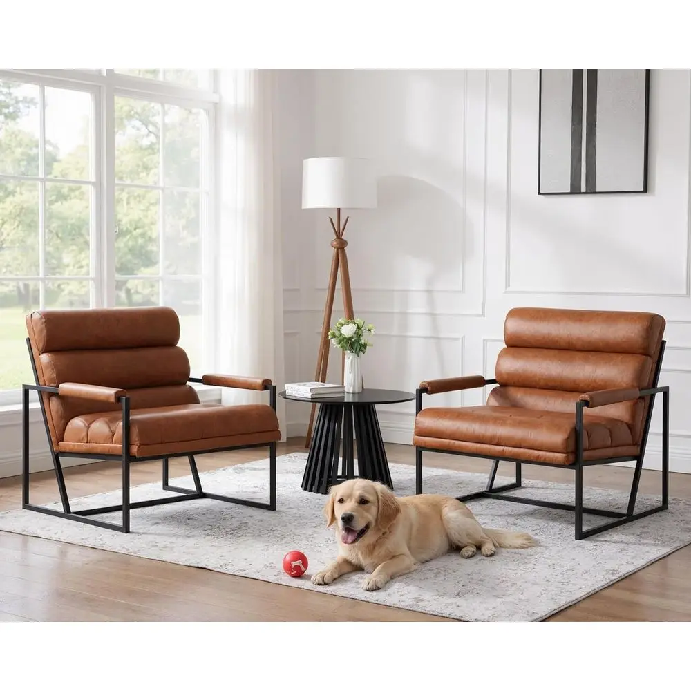 2-Piece Brown PU Leather Accent Chairs with Channel Tufted Upholstery, Ideal for Office, Living Room, Bedroom, or Lounge Area
2-Piece Brown PU Leather Accent Chairs with Channel Tufted Upholstery, Ideal for Office, Living Room, Bedroom, or Lounge Area